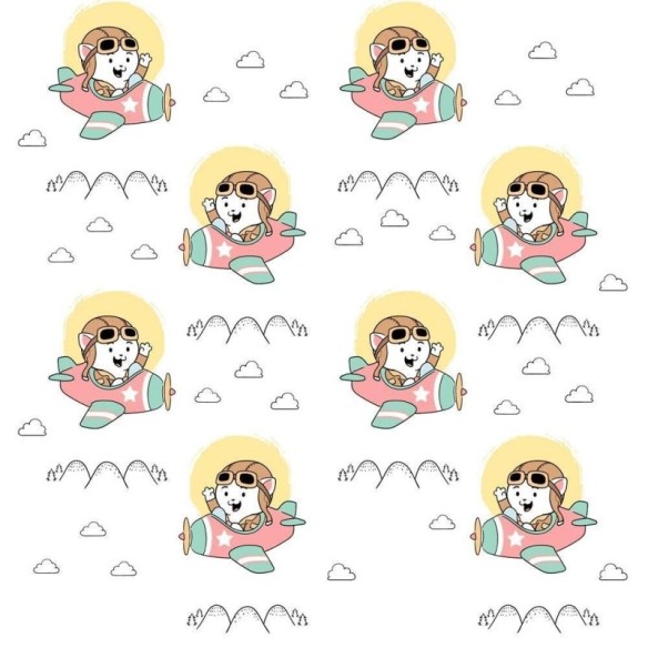 Papel de Parede Adesivo Gatinho no avião N08197