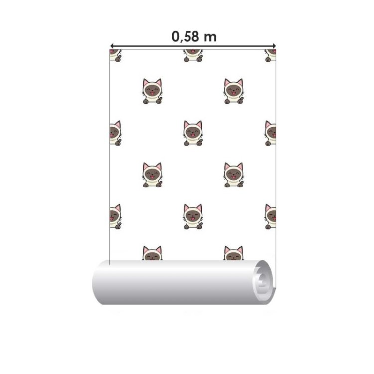 Papel de Parede Adesivo Gatinhos Bege Cartoon...
