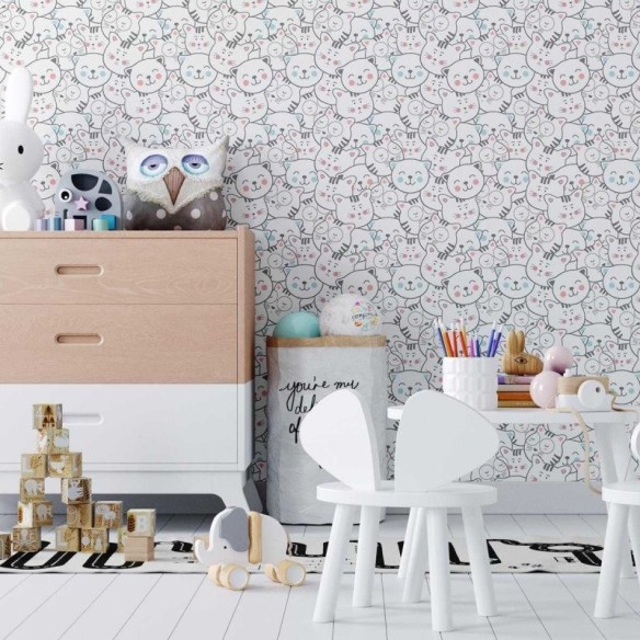 Papel de Parede Adesivo Gatinhos Minimalistas N04044