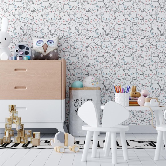 Papel de Parede Adesivo Gatinhos Minimalistas N04044