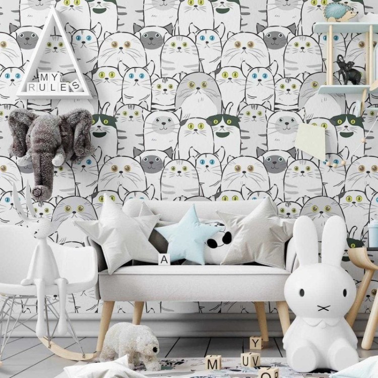 Papel de Parede Adesivo Gatinhos Minimalistas...
