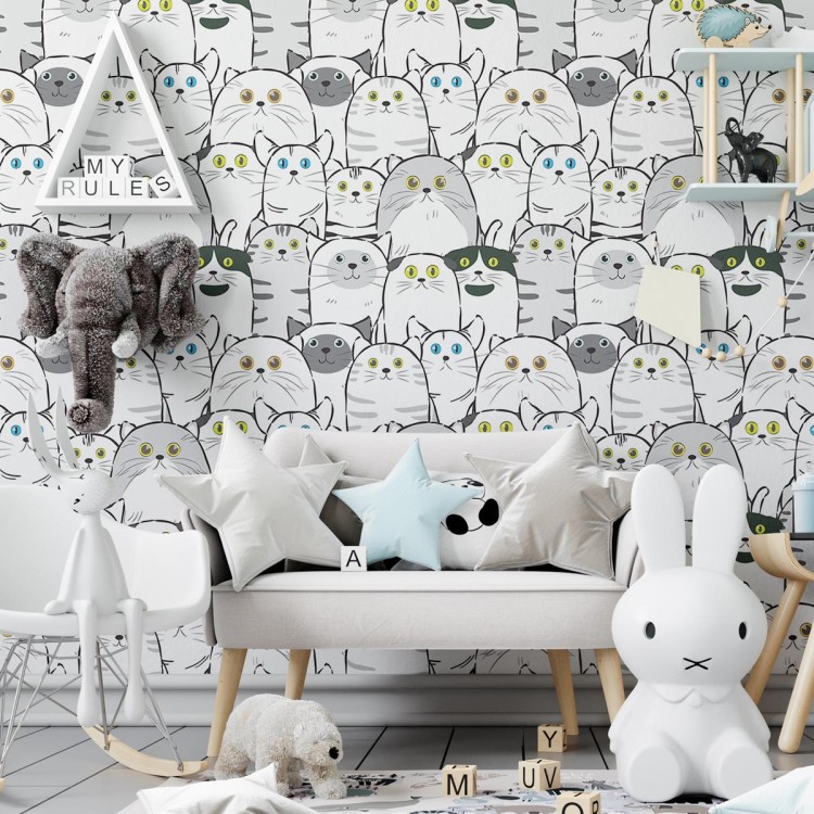Papel de Parede Adesivo Gatinhos Minimalistas...