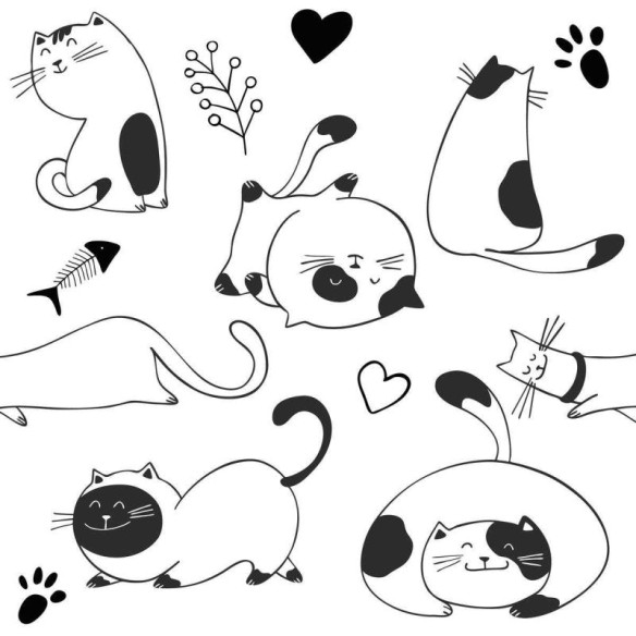 Papel de Parede Adesivo Gatinhos Preto e Branco N04045