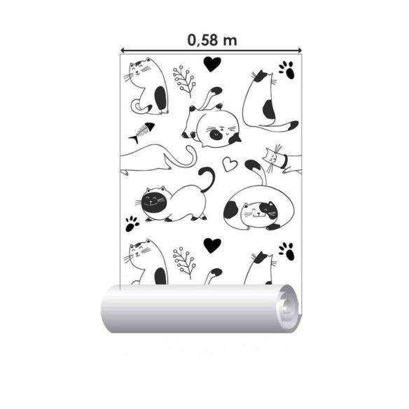 Papel de Parede Adesivo Gatinhos Preto e Branco N04045