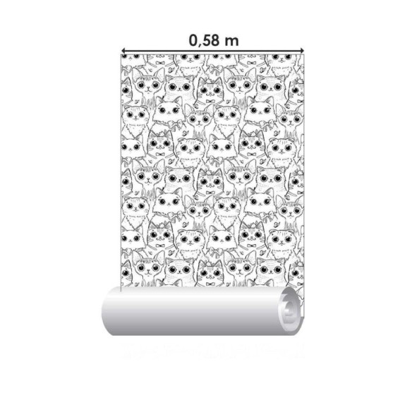 Papel de Parede Adesivo Gatinhos Preto e Branco N04052