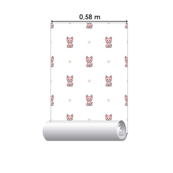 Papel de Parede Adesivo Gatinhos Rosa Cartoon N08026