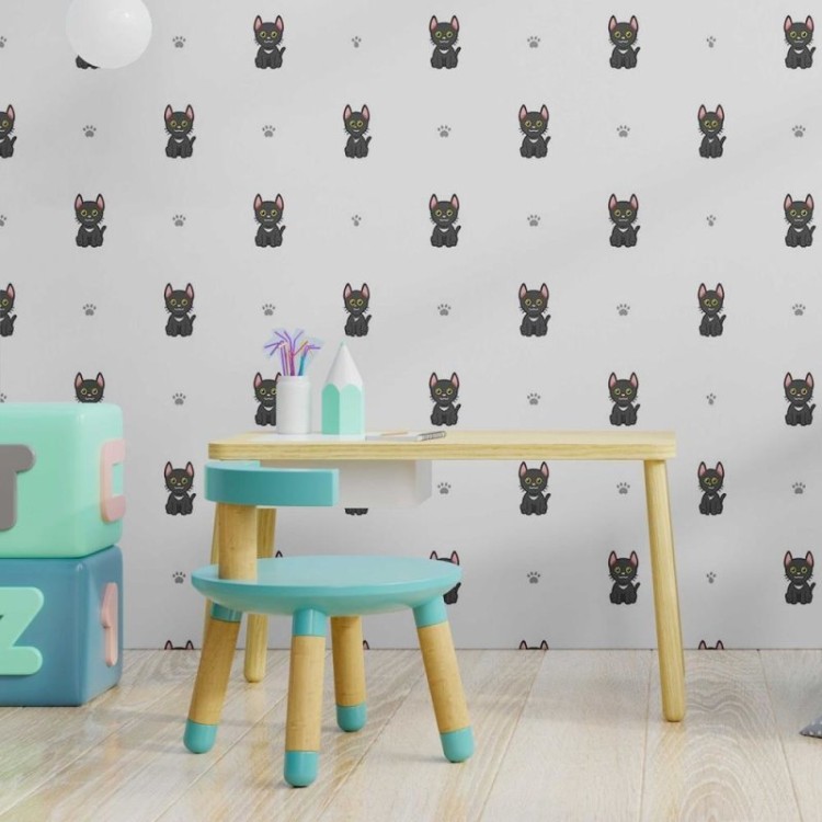 Papel de Parede Adesivo Gato Preto Infantil N08022