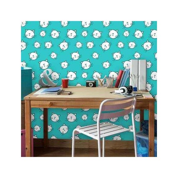 Papel de Parede Adesivo Gato Verde e Branco 210372754