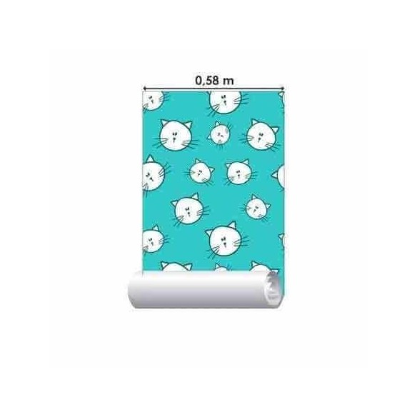 Papel de Parede Adesivo Gato Verde e Branco 210372754