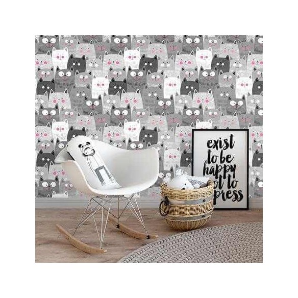 Papel de Parede Adesivo Gatos Cinza Infantil 365928