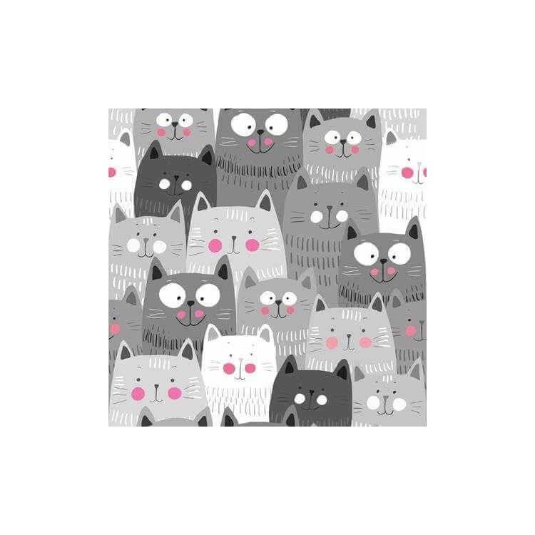 Papel de Parede Adesivo Gatos Cinza Infantil...