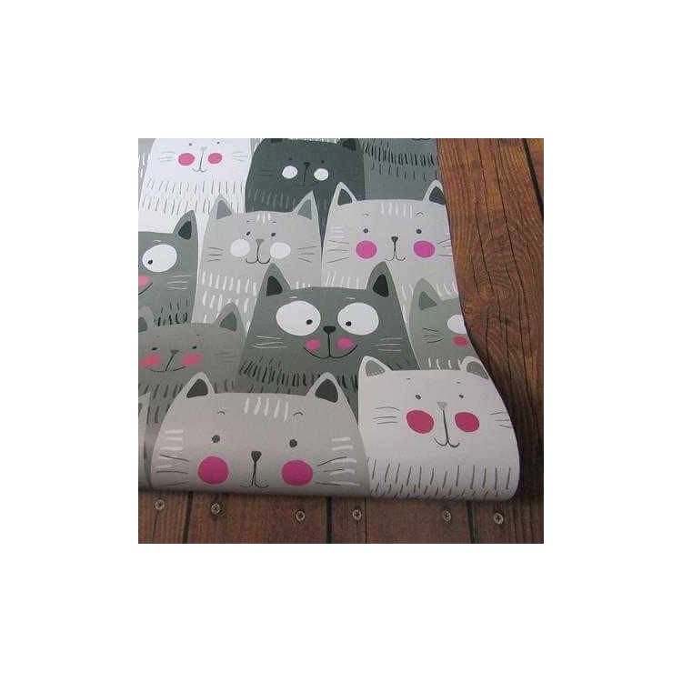 Papel de Parede Adesivo Gatos Cinza Infantil...