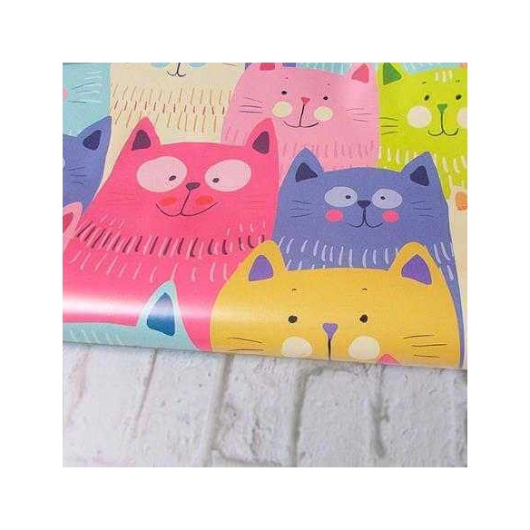 Papel de Parede Adesivo Gatos Coloridos Infantil 5369