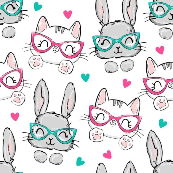 Papel de Parede Adesivo Gatos e Coelhos com òculos N05008