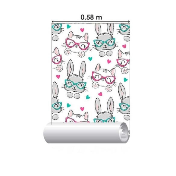 Papel de Parede Adesivo Gatos e Coelhos com òculos N05008