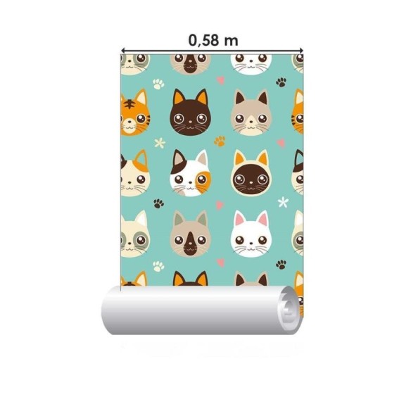 Papel de Parede Adesivo Gatos em Fundo Azul N04297