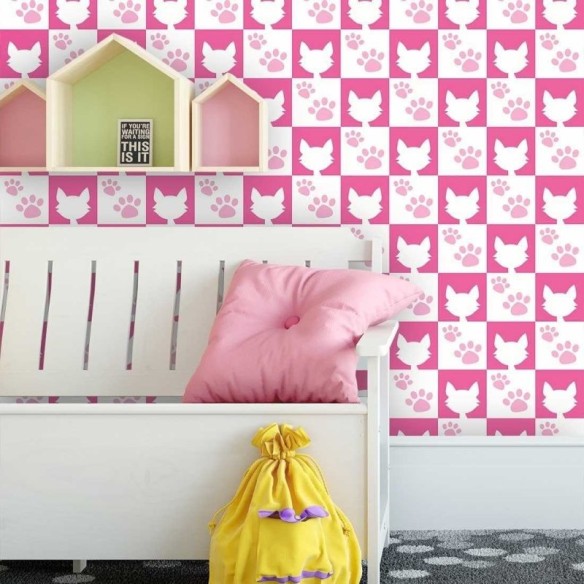 Papel de Parede Adesivo Gatos Rosa 12