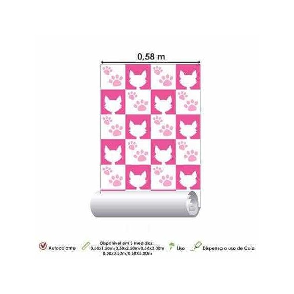 Papel de Parede Adesivo Gatos Rosa 12