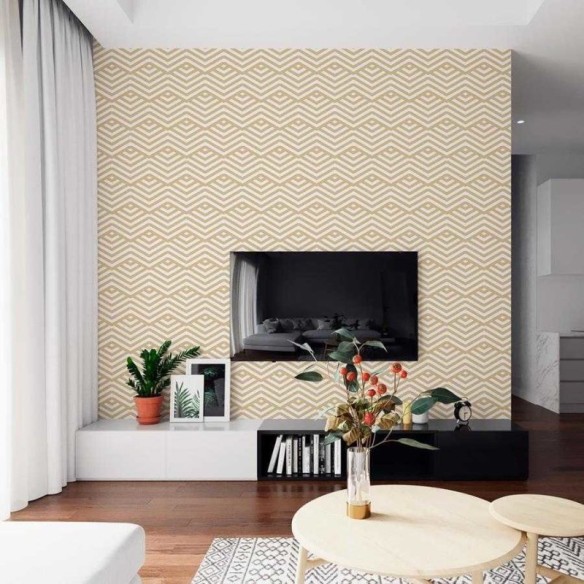 Papel de Parede Adesivo Geomátrico Retrô Amarelo N06137
