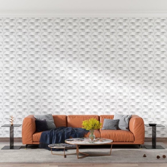 Papel de Parede Adesivo Geométrico 3D Branco e Cinza N08077