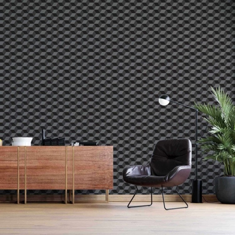 Papel de Parede Adesivo Geometrico 3d cinza e...
