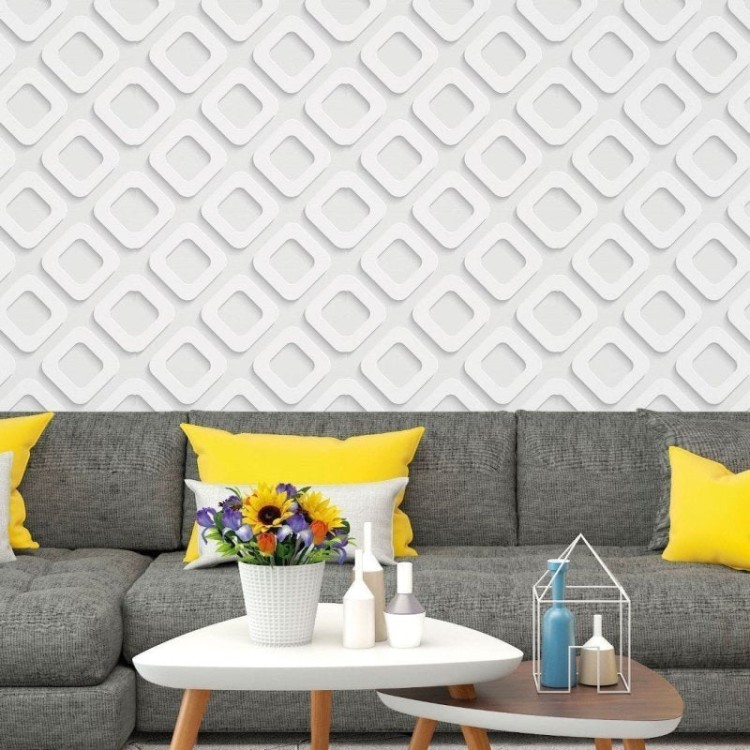 Papel de Parede Adesivo Geométrico 3D Cinza...