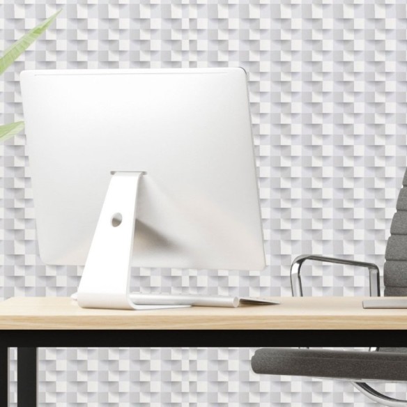 Papel de Parede Adesivo Geométrico 3D Cinza N017019
