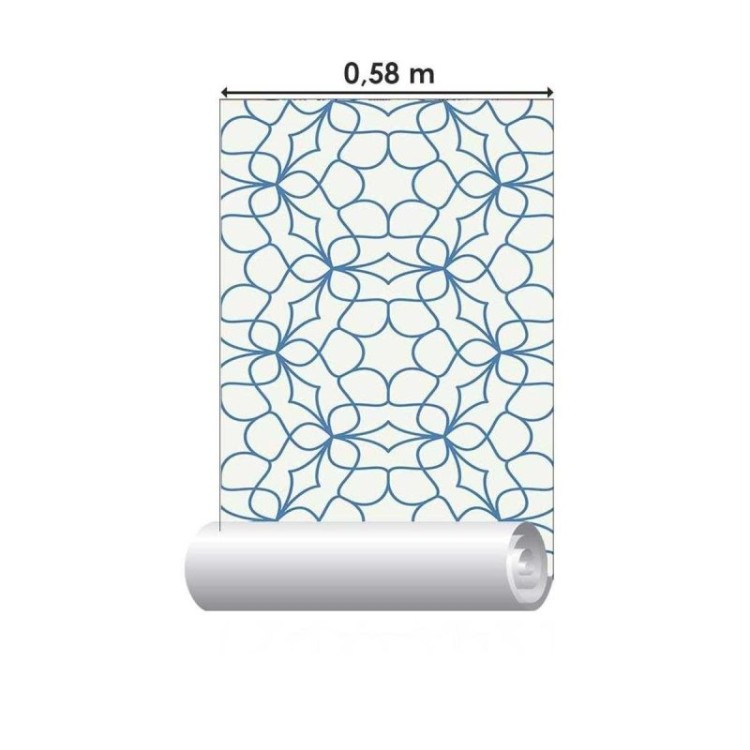 Papel de Parede Adesivo Abstrato Branco e Azul...