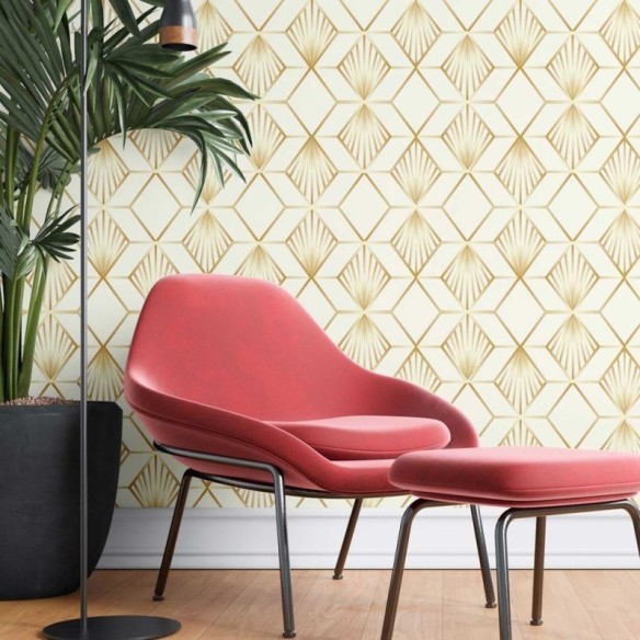 Papel de Parede Adesivo Geométrico Abstrato Dourado N08130