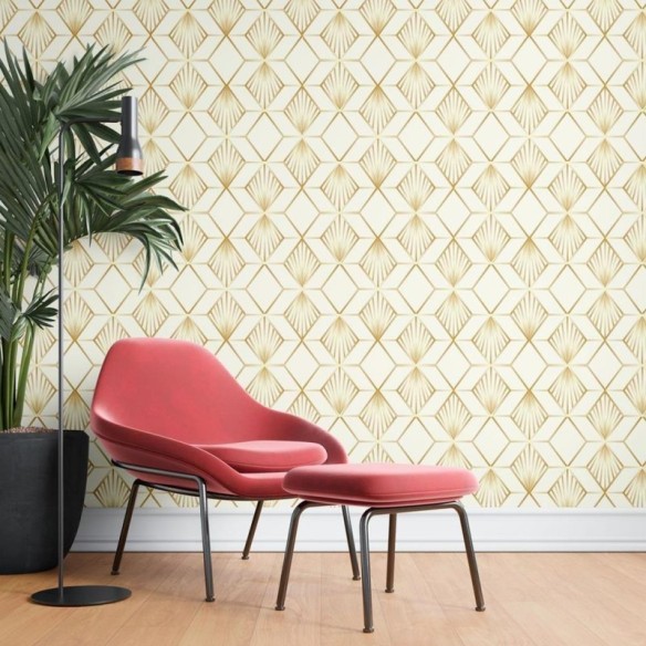 Papel de Parede Adesivo Geométrico Abstrato Dourado N08130