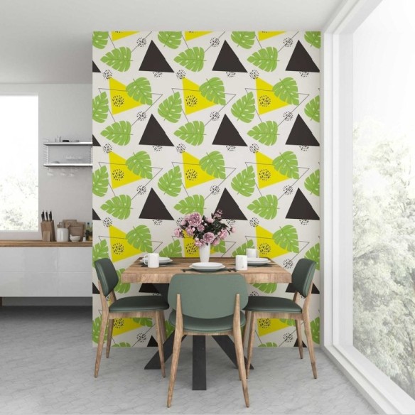 Papel de Parede Adesivo Geométrico Abstrato Folhas Tropicais N07114