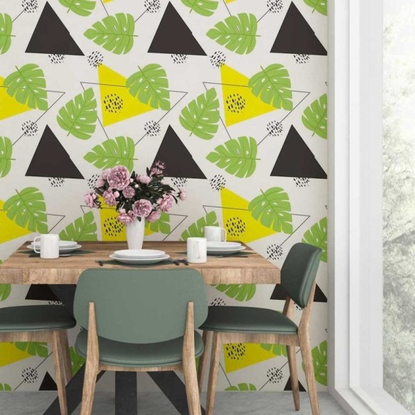 Papel de Parede Adesivo Geométrico Abstrato Folhas Tropicais N07114