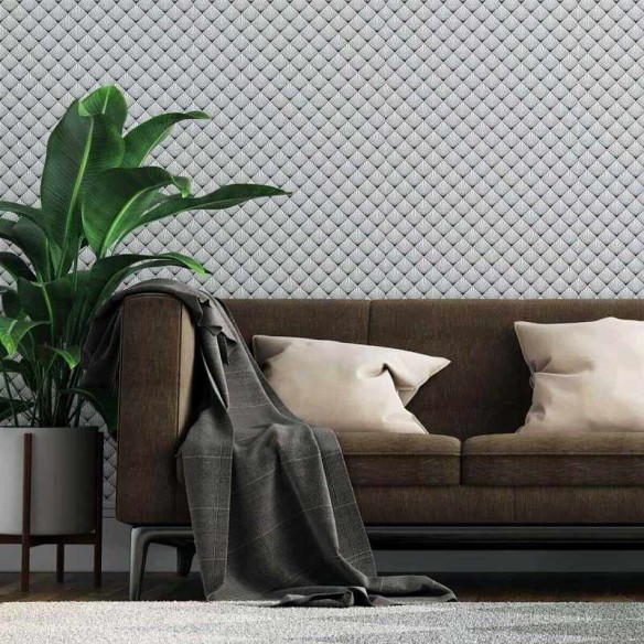 Papel de Parede Adesivo Geométrico Abstrato Leque Preto e Branco N07048