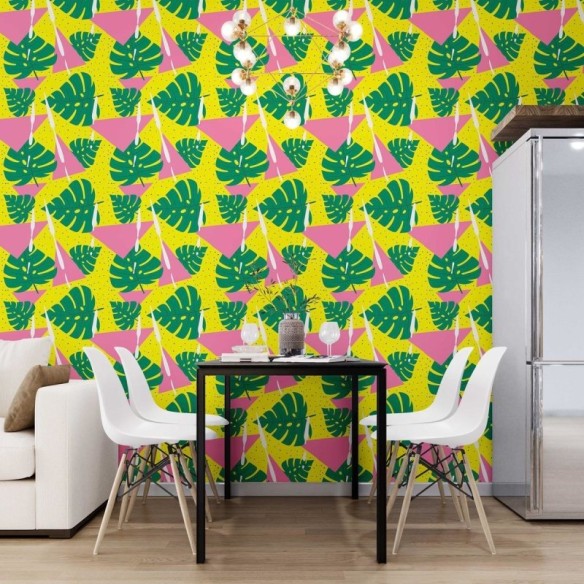 Papel de Parede Adesivo Geométrico Abstrato Tropical Amarelo N07115
