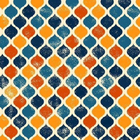 Papel de Parede Adesivo Geométrico Árabe Azul Laranja N06066