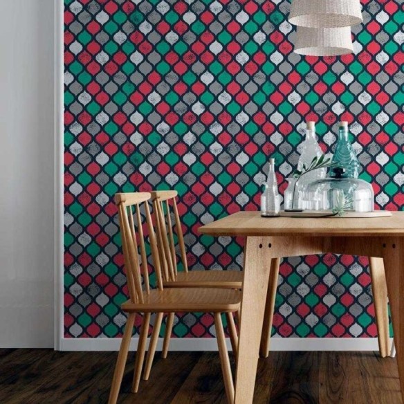Papel de Parede Adesivo Geométrico Árabe Verm. Verde N06068
