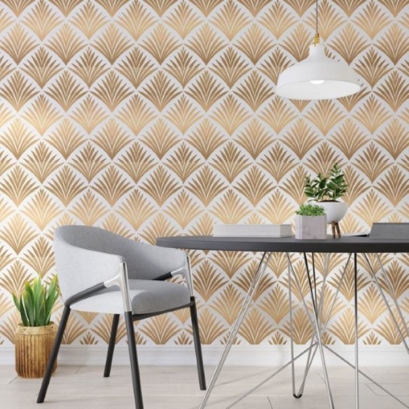 Papel de Parede Adesivo Geométrico Art Déco Folhas N013029