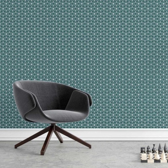 Papel de Parede Adesivo Geométrico Azul e Branco N04103