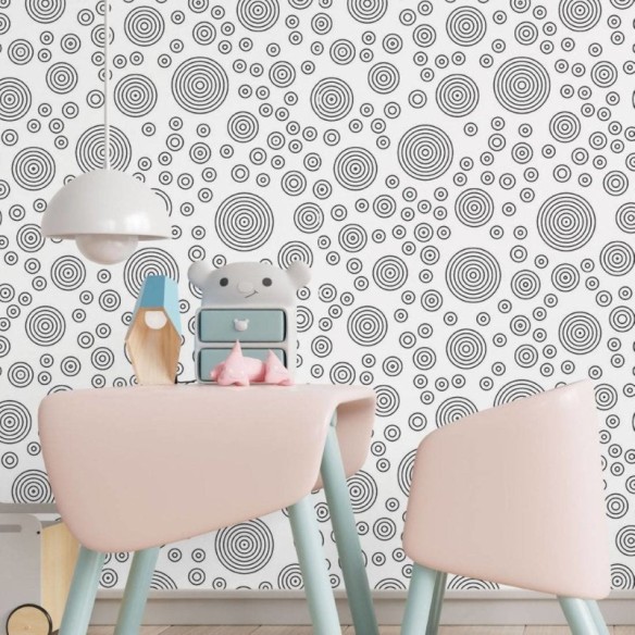 Papel de Parede Adesivo Geométrico Bolinhas Colorir N017053