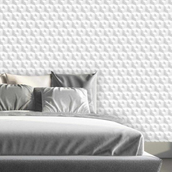 Papel de Parede Adesivo Geometrico branco 3d 0179