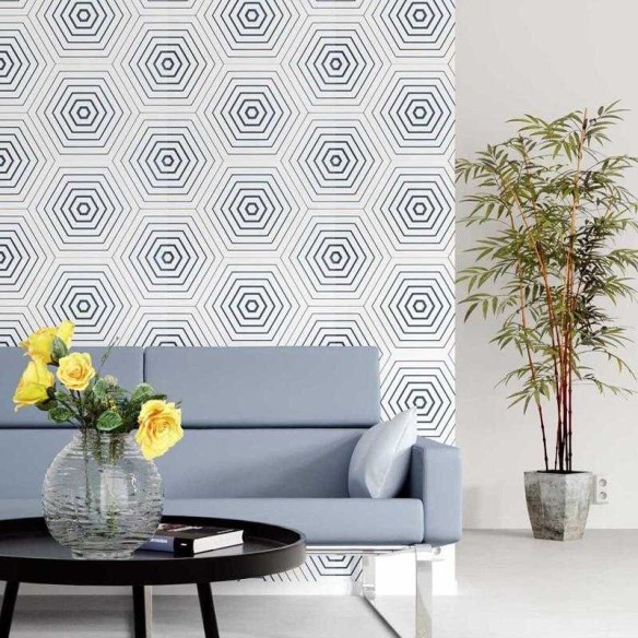 Papel de Parede Adesivo Geométrico Branco e Azul N05202