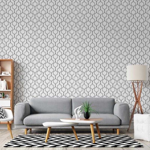 Papel de Parede Adesivo Geométrico Branco e Cinza N05267