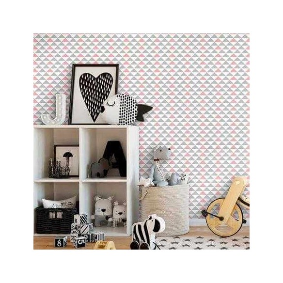 Papel de Parede Adesivo Geométrico Cinza Rosa Triângulos 564641358652
