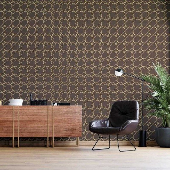 Papel de Parede Adesivo Geométrico Círculos Dourado N05275