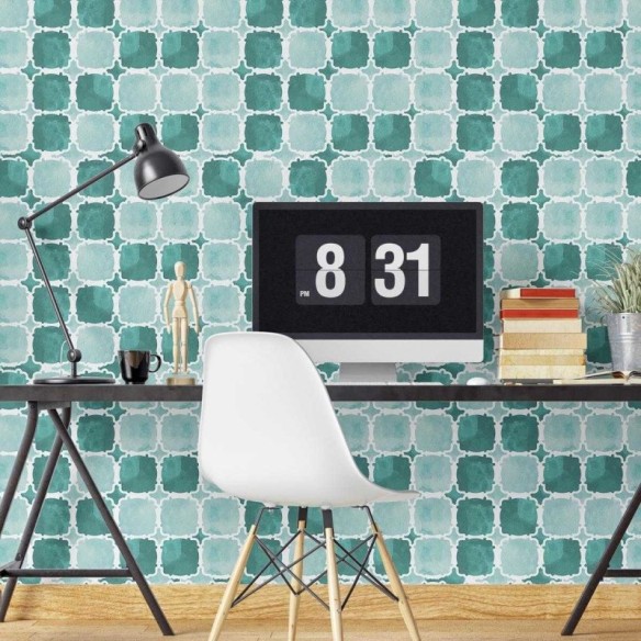 Papel de Parede Adesivo Geométrico com Aquarela Azul N04193