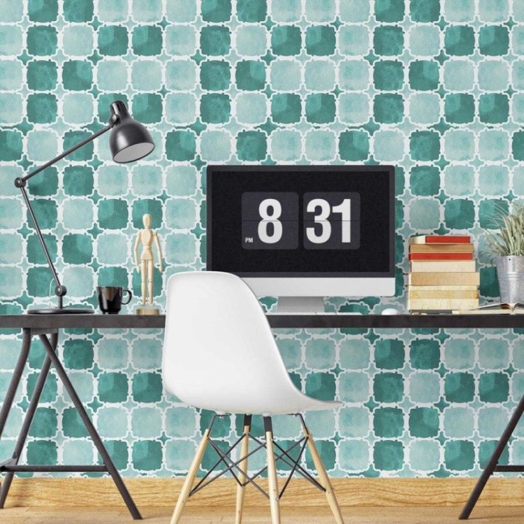 Papel de Parede Adesivo Geométrico com Aquarela...