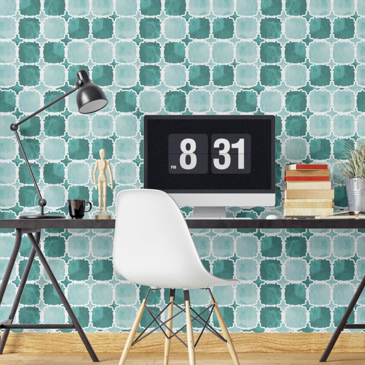 Papel de Parede Adesivo Geométrico com Aquarela...