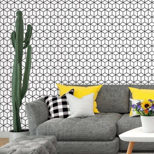 Papel de Parede Adesivo Geométrico Cubos 3D Colorir N017056