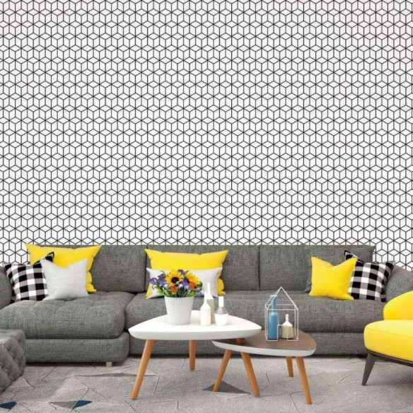 Papel de Parede Adesivo Geométrico Cubos 3D Colorir N017056