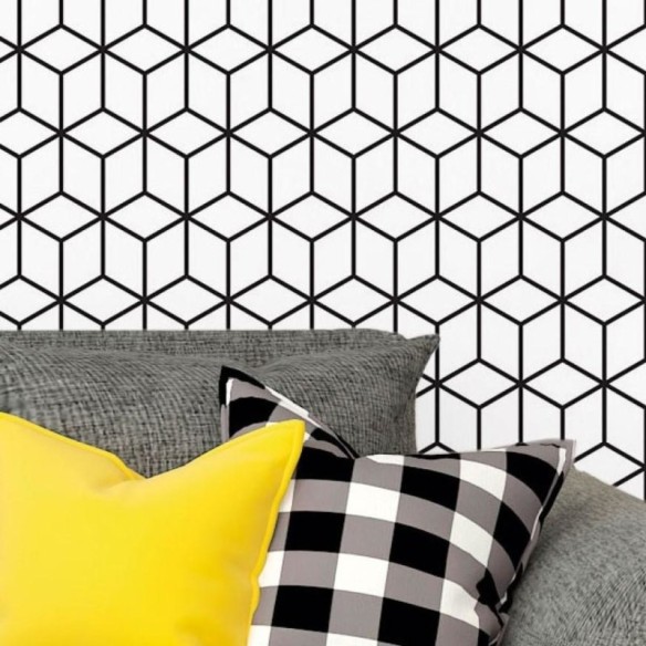 Papel de Parede Adesivo Geométrico Cubos 3D Colorir N017056
